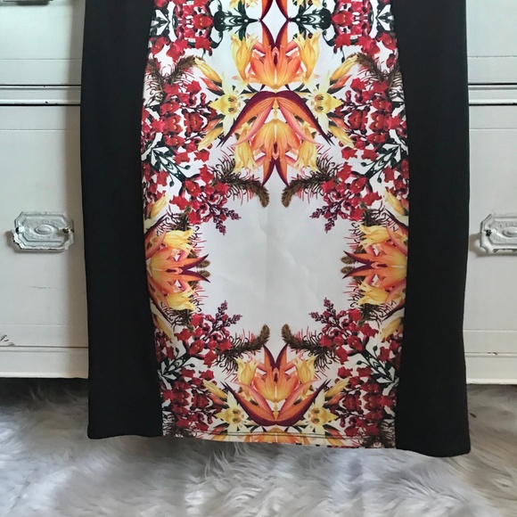 FOREVER 21/Black, Red & Orange Pattern Dress/SZ L - Picture 3 of 6